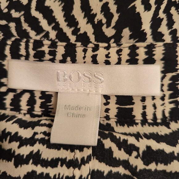 Hugo Boss Abstract Belted Maxi Dress 12 Button Front Silk DELKAS Black Fantasy - Picture 5 of 9